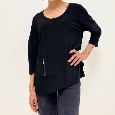 Women's Zipper Pocket Quarter Sleeve Top - Focus Fashion