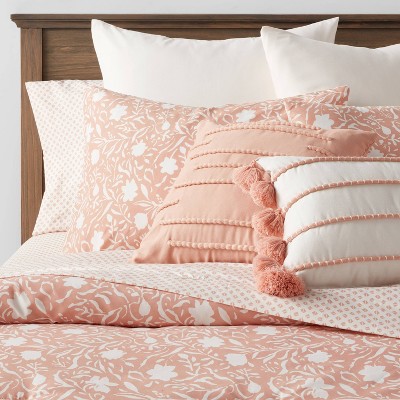 12pc Queen Floral Boho Comforter & Sheets Set Terracotta Pink - Threshold™