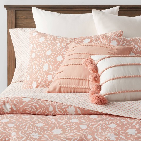 Threshold 12pc King Floral Boho Comforter & Sheets Set Terracotta Pink - Threshold™: Polyester, Woven, Quilted Design, 180 Thread Count