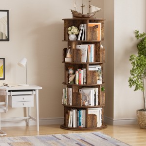 Aheaplus 4-tier/ 5-tier Bookshelf for Home Office, 360 Rotating,  Corner Bookcase - 1 of 4