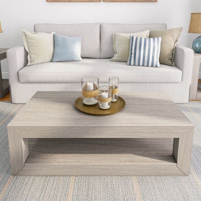 Seashell Wirebrush Solid Pine Rectangular Coffee Table with Storage Shelf