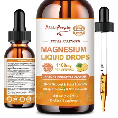 GreenPeople Magnesium Glycinate Liquid Drop, 17-in-1 Triple Absorption, for Calm Mood/Muscle & Sleep, 4 fl.oz (Pineapple Flavor)