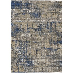 Navy Blue And Beige Geometric Washable Indoor Outdoor Area Rug - 1 of 4