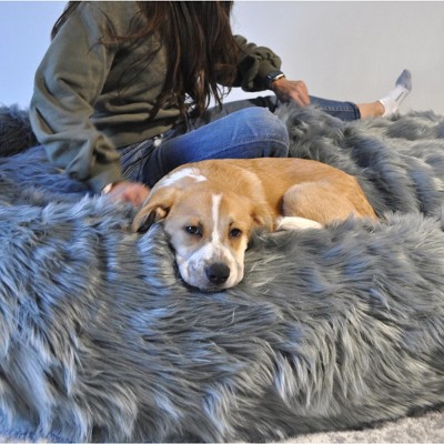 Charcoal Grey Faux Fur Orthopedic Memory Foam Dog Bed