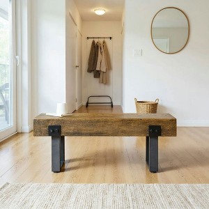 Resenkos Garden Bench - Metal Legs, Rustic Wood Effect Concrete, for Entryway/End of Bed/Patio/Park/Porch/Lawn, Natural and Black Brown - 1 of 4