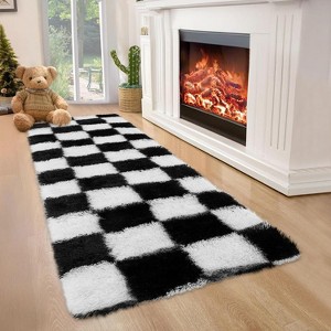 Modern Checkered Runner Rug, Ultra-Soft High Pile Non-Slip Shaggy Carpet for Hallway Bedroom Entryway - 1 of 4