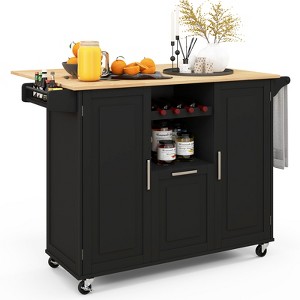 Costway Rolling Kitchen Island Utility Serving Cart with Drop Leaf Wine Rack Drawer - 1 of 4