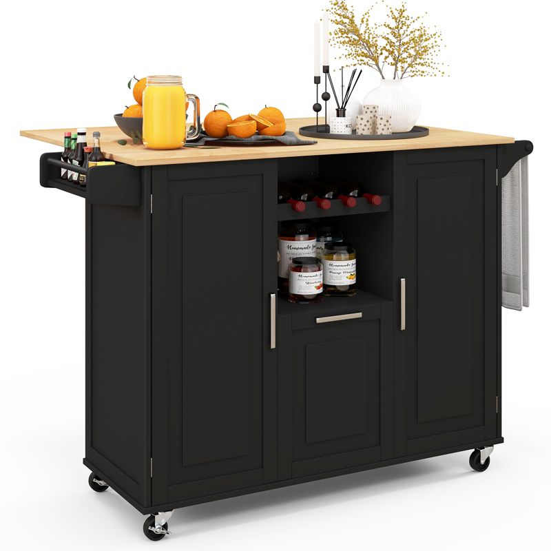 Costway Rolling Kitchen Island Utility Serving Cart with Drop Leaf Wine Rack Drawer, 1 of 11