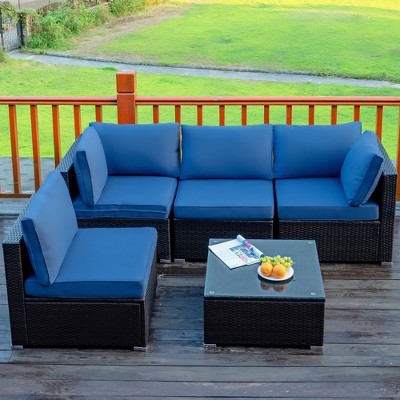 Navy Cushioned 5-Piece Brown Steel Patio Seating Set