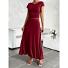 Women Two Piece Skirt Set Casual Crew Neck Short Sleeve Cropped Top Elastic Waist Swing Midi Skirts - 3 of 4