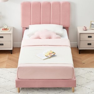 Twin Size Upholstered Platform Bed Frame for Girls - 1 of 4