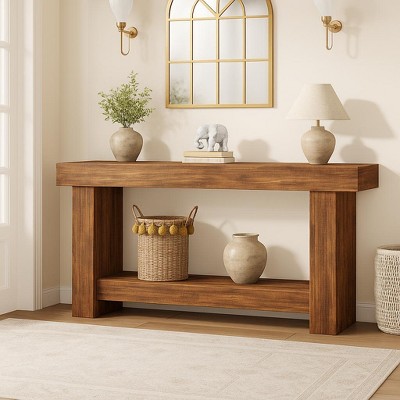 2-Tier Long Console Table Sofa Table, Farmhouse Entryway Accent Table Behind Couch for Entrance, Hallway, Living Room
