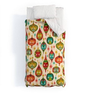 Deny Designs Twin/ Twin Extra Long Carriecantwell Meowy Christmas Comforter and Pillow Sham Green - 1 of 4