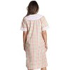 Dreamcrest Womens Short Sleeve Duster, Seersucker Plaid Housecoat/Women Sleepwear Zip Front Nightgown - 3 of 3