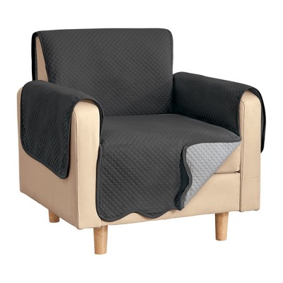Collections Etc Lacey Scalloped Edge Reversible Quilted Furniture Protector Chair Dark Grey/Light