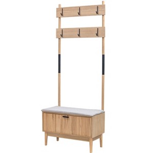 Nordlys Gray Solid Wood Hall Tree with Storage Industrial Style Entry - 1 of 4