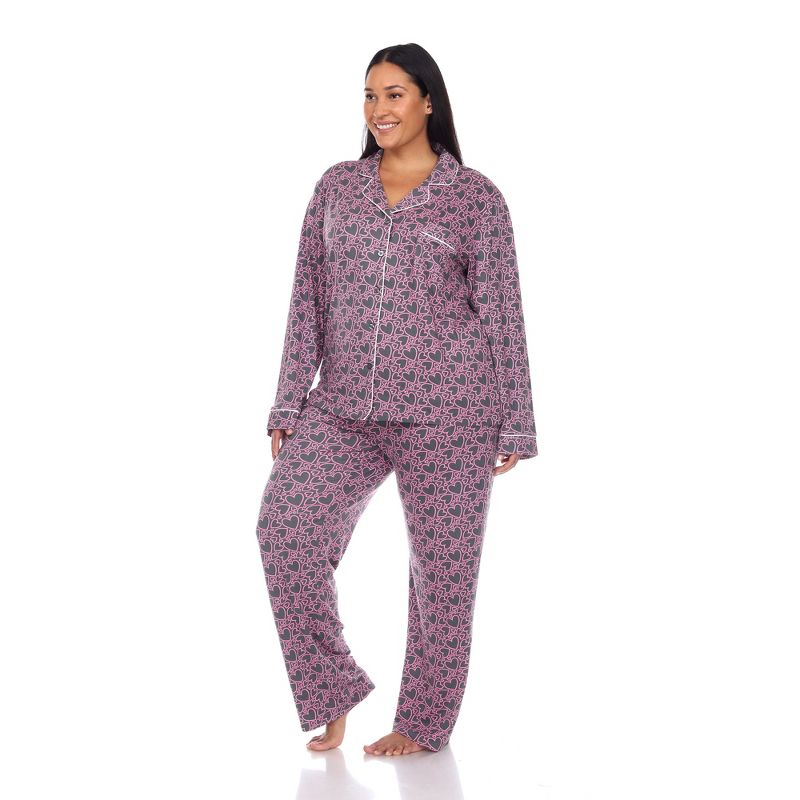 Plus Size Long Sleeve Heart Print Pajama Set - White Mark, 3 of 6