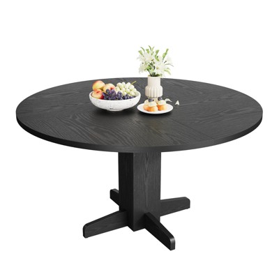 Round Dining Table for 4-6 People, 47" Wood Kitchen Table with Sturdy Pedestal Base, Farmhouse Dinner Tables for Dining Room, Kitchen, Living Room