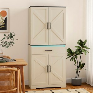 KTMBDW 67.7¡± Pantry Cabinet, Tall Kitchen Storage Cabinet with 4 Doors and 1 Drawer, Cupboard with 6 Hanging Shelves for Kitchen, Dining Room, White - 1 of 4