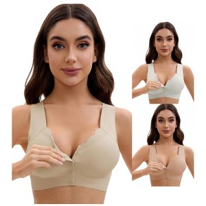 INSPIRE CHIC Women's Front Closure Full Coverage Bra Wirefree Wave Trim U Back Soft Bras 3 Packs - 1 of 4