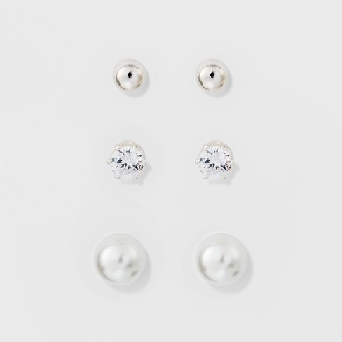 Pearl Buttons w. Stones - Silver - Multiple Sizes, Accessories