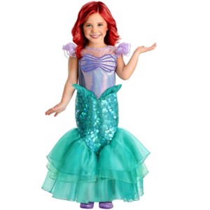 HalloweenCostumes.com 4T Girl Toddler Girl's Disney The Little Mermaid Ariel Halloween Costume with Sequin Pattern for Playtime,  Purple/Green - 1 of 4