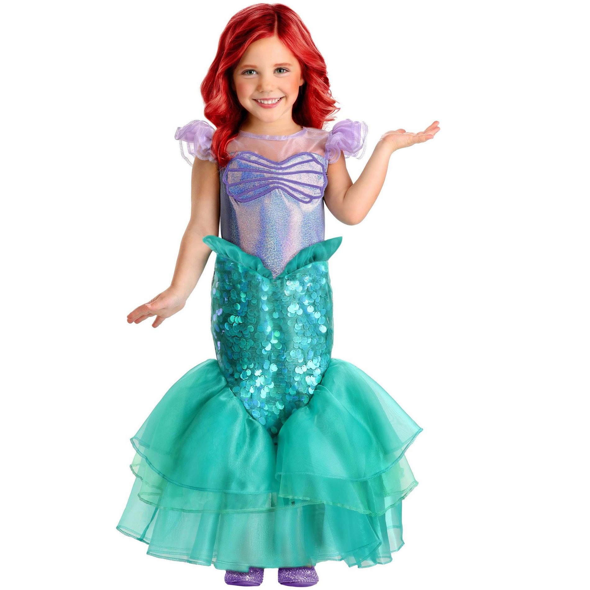 HalloweenCostumes.com 4T Girl Toddler Girl's Disney The Little Mermaid Ariel Halloween Costume with Sequin Pattern for Playtime,  Purple/Green