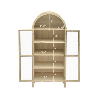70.28" Tall Natural Arched Kitchen Pantry with Glass Doors