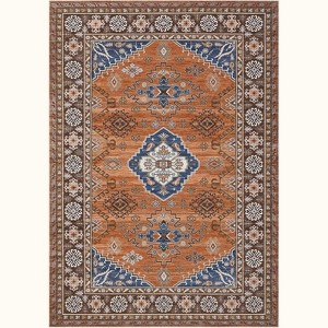Washable Rug with TPR Non-Slip Backing, Thin Distressed Vintage Rug Low-Pile Floor Carpet Stain Resistant Rugs for Living Room Bedroom, Entryway - 1 of 4