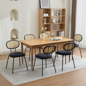 Mid-Century Dining Chairs Set of 2/4/6, Modern Velvet Upholstered Dining Room Chairs with Rattan Backrest & Sturdy Metal Legs, Perfect, Black/Green - 1 of 4