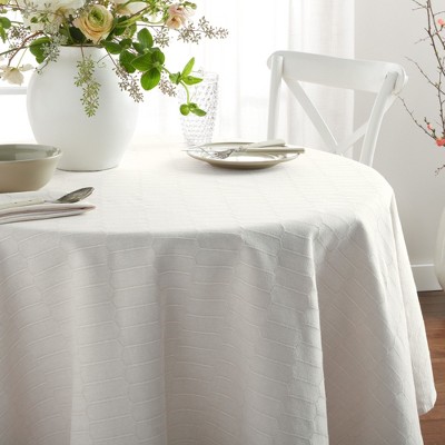 Beige Cotton-Blend Honeycomb Pattern Round Tablecloth