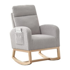 Nursery Rocking Chair with High Back, Upholstered Glider Rocker with Side Pockets & Solid Wood Base, 300LB Capacity for Living Room, Bedroom - 1 of 4