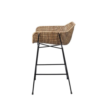 Natural Rattan and Black Steel Counter Stool