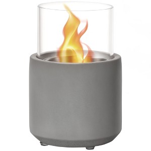 HOMCOM Tabletop Fireplace, Mini Concrete Ethanol Fire Bowl with Lid, Burns up with Liquid Alcohol and Solid Tablet Alcohol, Light Gray - 1 of 4