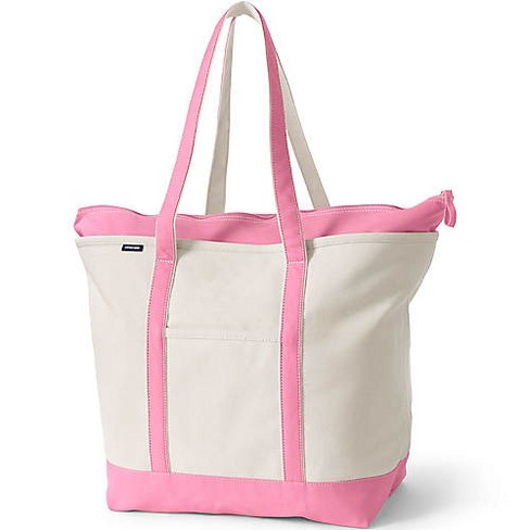 Lands End Extra Large Natural 5 Pocket Zip Top Long Handle Canvas Tote Bag Natural fresh Pink Target