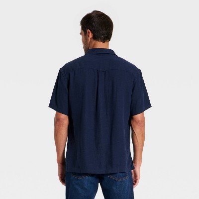 Мужские рубашки Goodfellow & Co Men's Short Sleeve Linen-Blend Utility Button-Up Shirt - Goodfellow & Co™ Navy L — фото 2