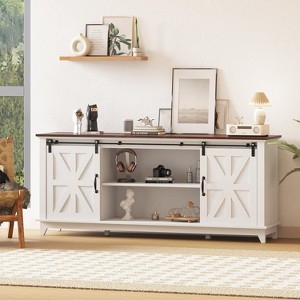 66" Farmhouse TV Stand with Power Outlets for 75"TV,Entertainment Center with Storage and Sliding Barn Doors - 1 of 4