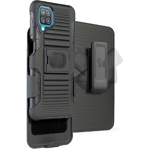 Nakedcellphone Combo for Samsung Galaxy A12 - Ring Grip/Stand Case and Belt Clip Holster - Black - 1 of 4