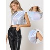 Allegra K Women's Round Neck Party Sleeveless Holographic Crop Metallic Tank Top - 2 of 4