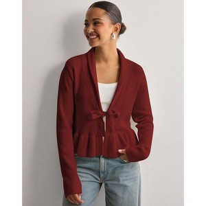 Coolmee Women's Cropped Cardigan Lightweight Draped Open Front Cardigan Long Sleeve Sweaters Peplum Knit Tops - 1 of 2