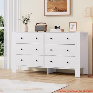 Hallway 6 Drawer Dresser for Bedroom, Modern Wide Dresser Organizer with Storage Drawers, Wooden Chests of Drawers - 1 of 4