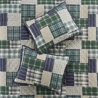 King Green and Navy Reversible Microfiber Quilt Set