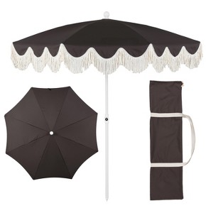 JONATHAN Y Mariner 6.5 ft. Fringe Tassel Beach Umbrella w/ Tilt,Wind Vent,UV Protection,Carry Bag - 1 of 4