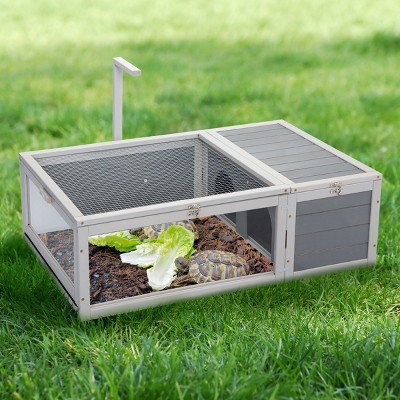 LAOTIES Large Wooden Tortoise House,Indoor And Outdoor Turtle Habitat With Removable Top And Tray For Small Animals (Gray)