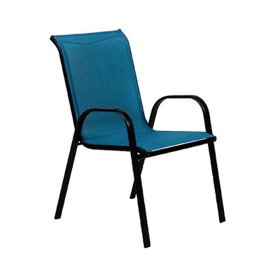 Royal Hampton Outdoor Stacking Chair Set of 2, Blue Mesh Fabric, Black Metal