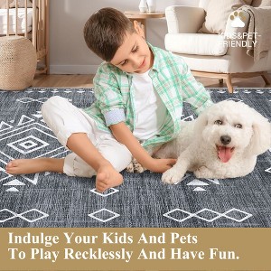 Faux Wool Modern Bohemian  Printed Area Rug Low Pile Non Slip Non Shedding Pet Friendly Machine Washable Carpet Perfect for Home Decoration - 1 of 4