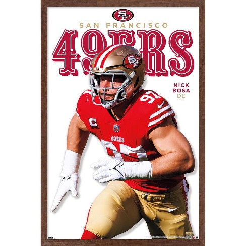 Trends International NFL San Francisco 49ers - Nick Bosa Feature Series 23  Framed Wall Poster Prints Mahogany Framed Version 22.375' x 34'