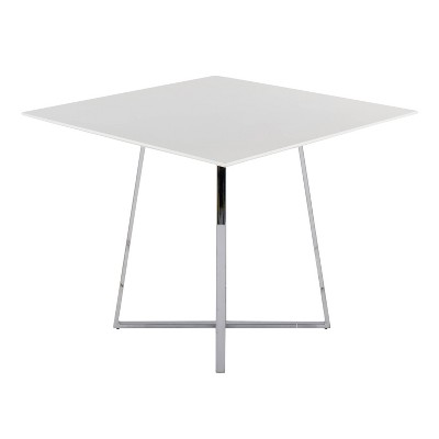 Cosmo Chrome White Square Dining Table with Glass Top