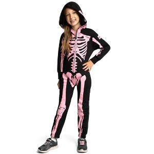 Tipsy Elves Kids Halloween Skeleton Costume - Comfy Easy Youth Jumpsuit - Front and Back Print with Zip Up Mask - 1 of 4