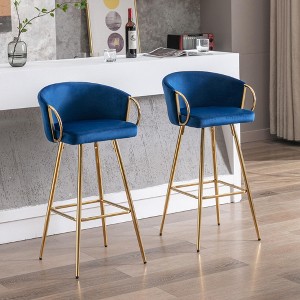 DSVIMOY Counter and Bar Stool Set of 2 Velvet Bar Stools with Chrome Footrest and Golden Legs for Dining, Blue, 28.74"*16.92"*18.5" - 1 of 4